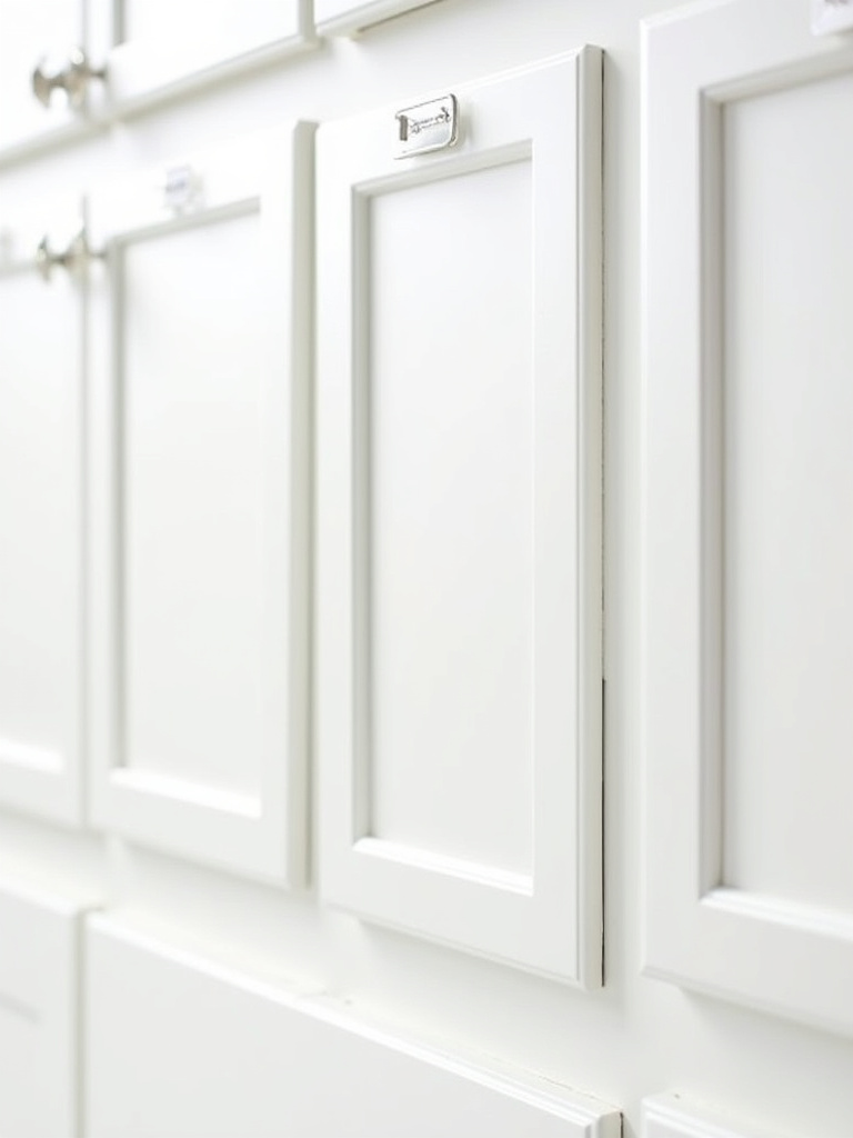 A comparative display of different white kitchen cabinet styles: Shaker, slab, raised panel, and beadboard.