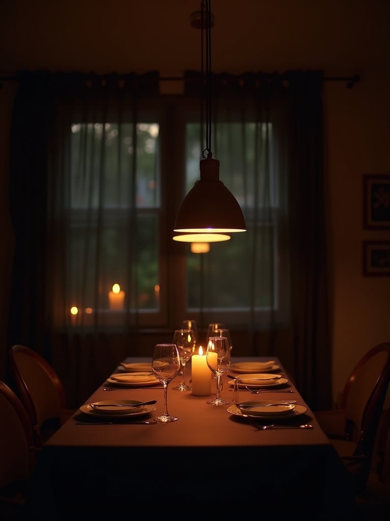 Dimmable pendant lights creating a warm and intimate atmosphere in a dining room.