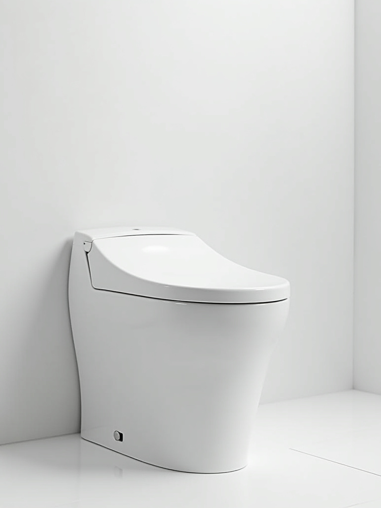 Modern white dual-flush water-saving toilet, highlighting its eco-friendly and efficient design.