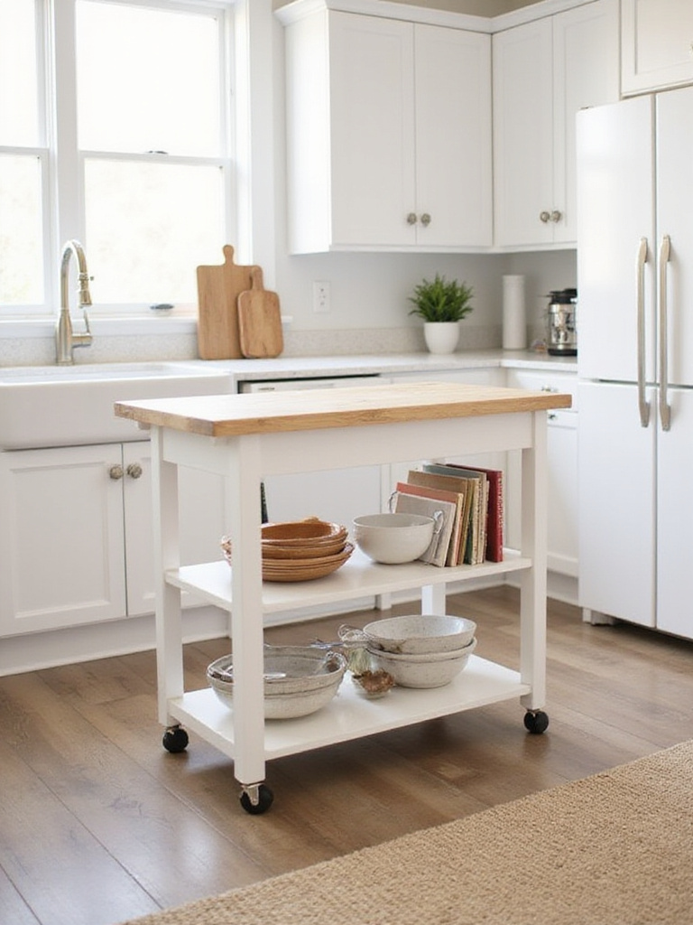 Budget-friendly kitchen island cart adding counter space and storage.