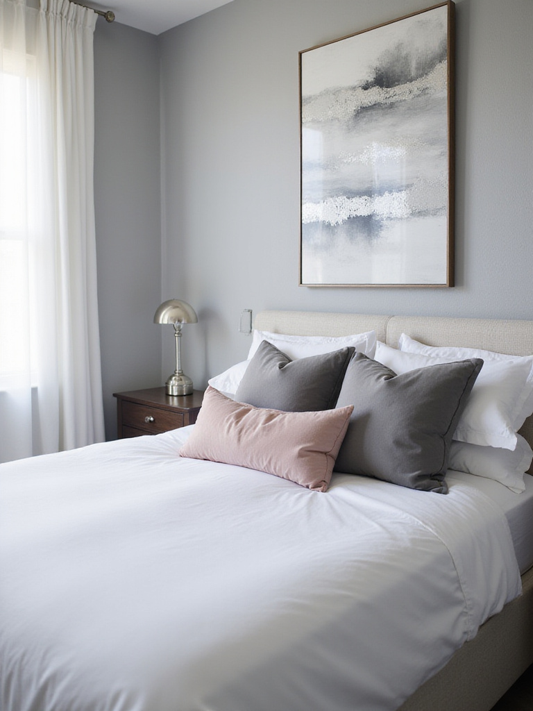 Modern bedroom with chic silver walls and contemporary decor
