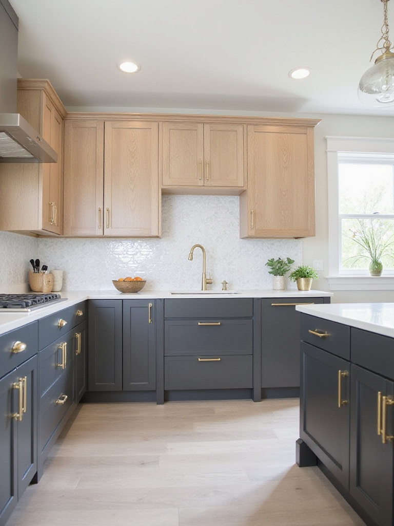 Modern kitchen featuring shaker and slab cabinet door styles.