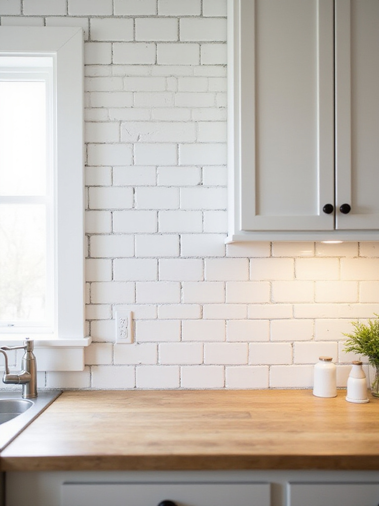 Farmhouse kitchen backsplash with white subway tile and dark charcoal grout