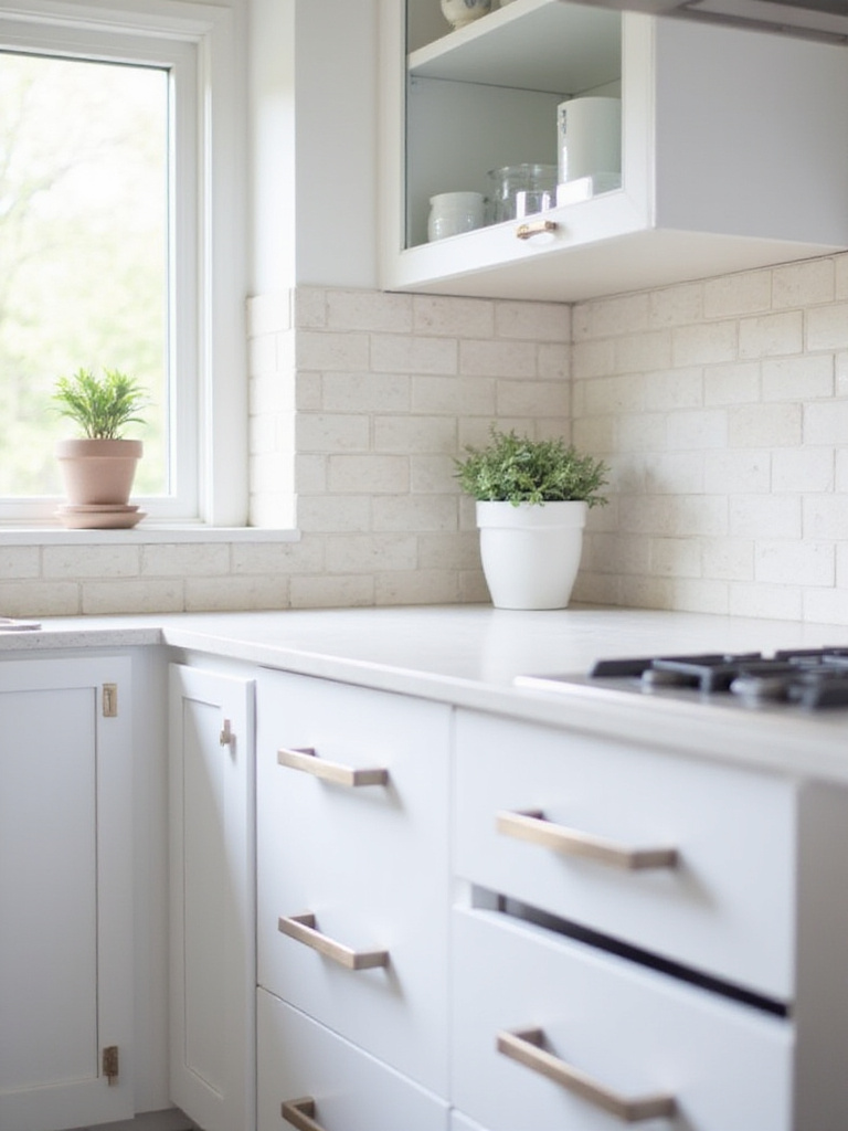Modern kitchen backsplash featuring white peel-and-stick subway tiles.