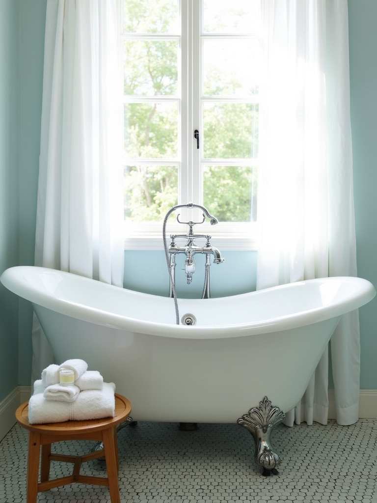 Elegant vintage bathroom with white clawfoot tub and chrome fixtures