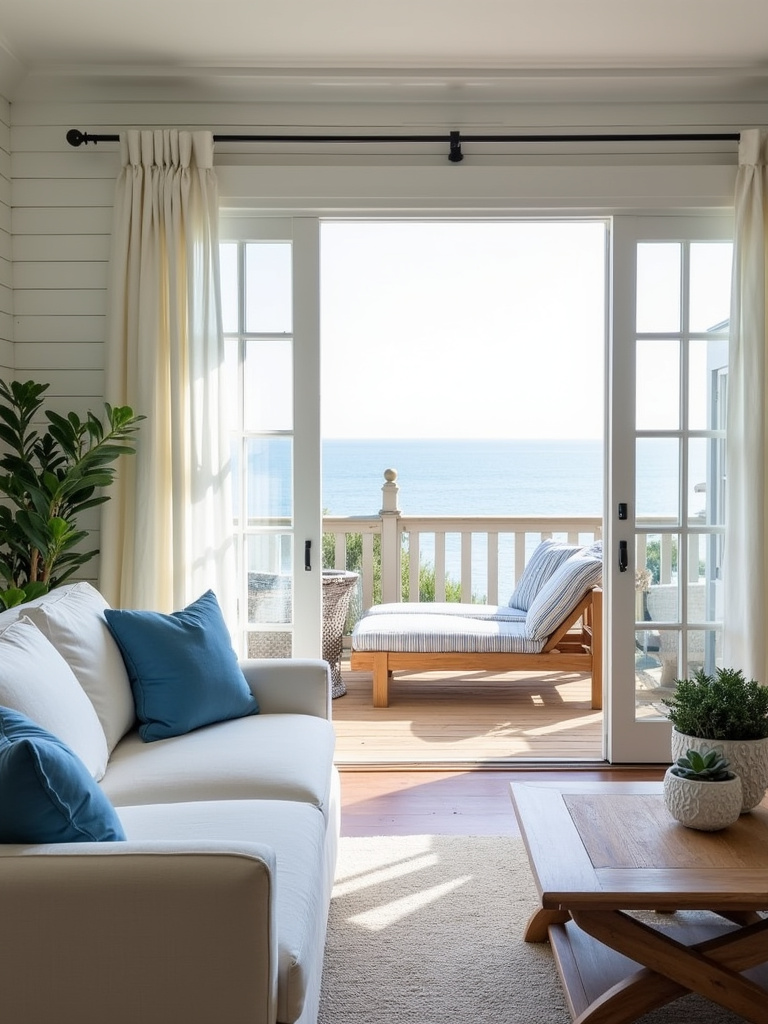 Coastal living room with seamless transition to ocean view balcony