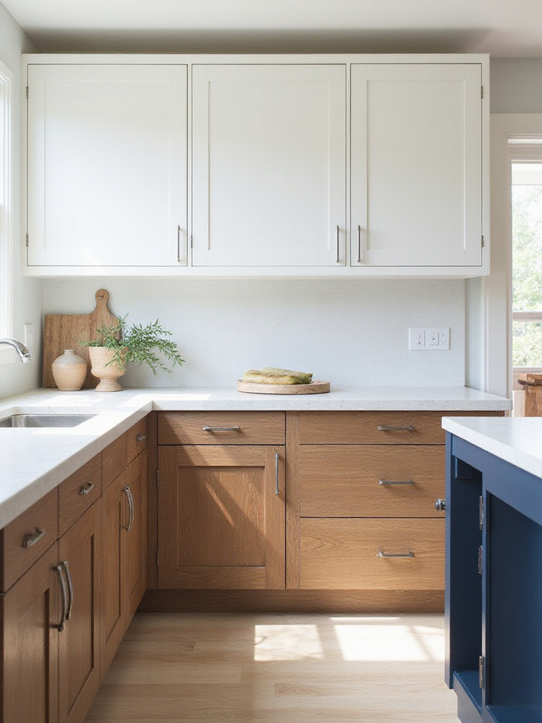 Different kitchen cabinet finishes showcasing paint, stain, and lacquer options.
