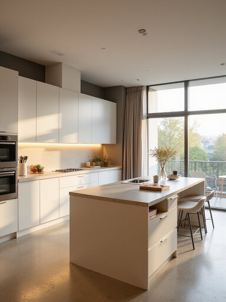 Modern flexible kitchen design with island desk area