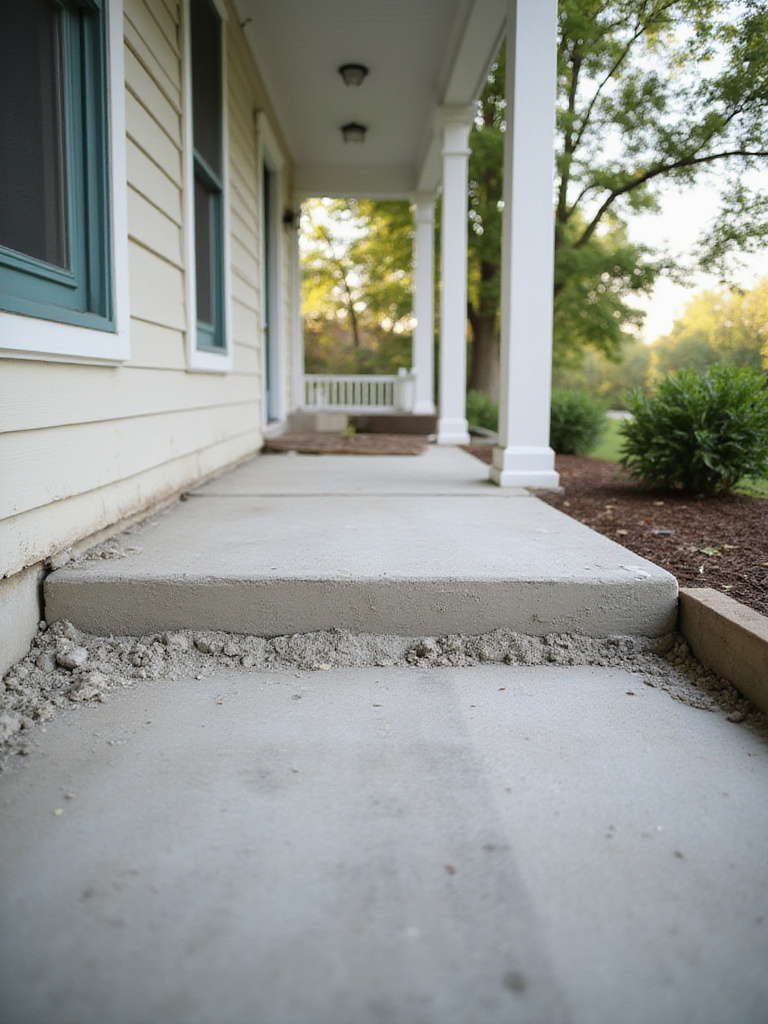 Repaired concrete foundation of a porch during a remodel, showcasing essential structural work