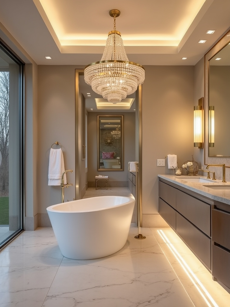 Luxury bathroom with elegant lighting and a freestanding bathtub