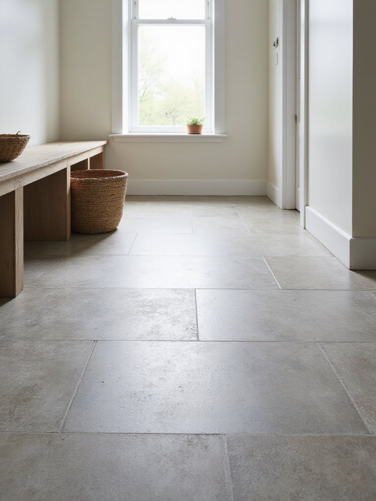 Mudroom with Durable Gray Porcelain Tile Flooring