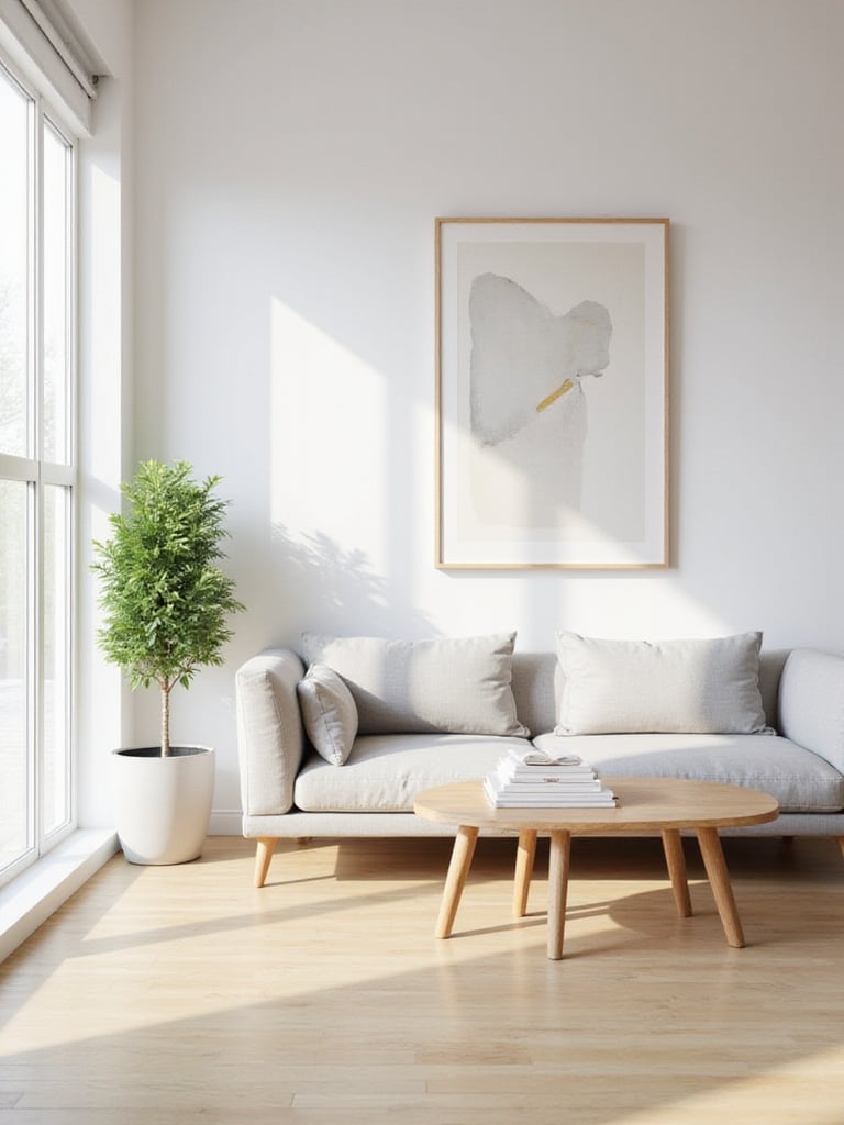 Minimalist living room with simple decor and natural light