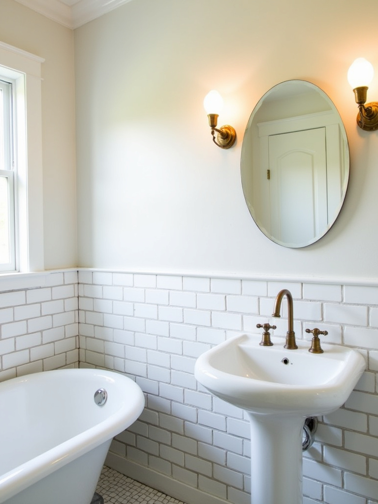 Vintage bathroom remodel with clawfoot tub and period-appropriate sconces