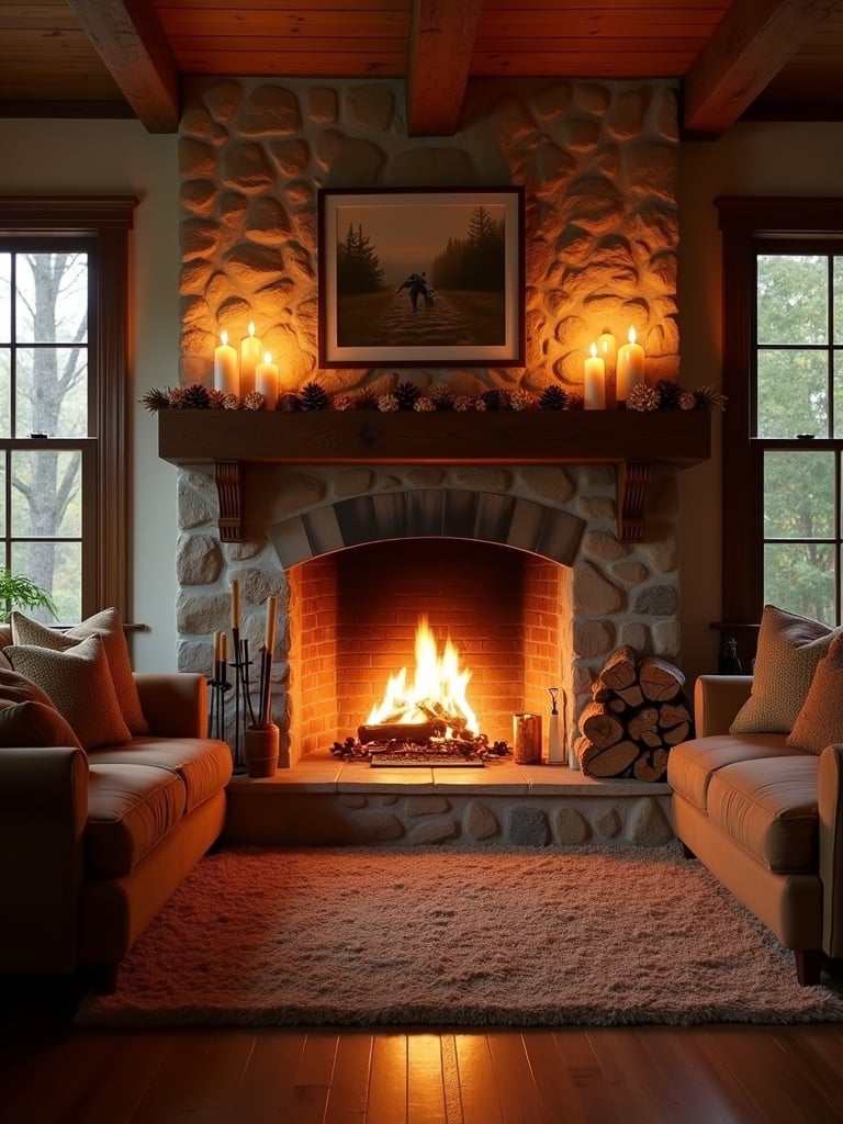Cozy living room with a fireplace, creating a warm and inviting atmosphere