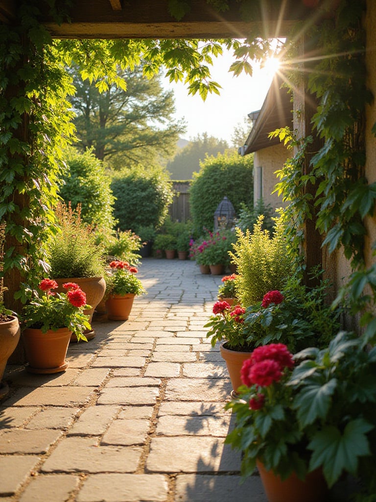 Container garden thriving in a location with varying levels of sunlight