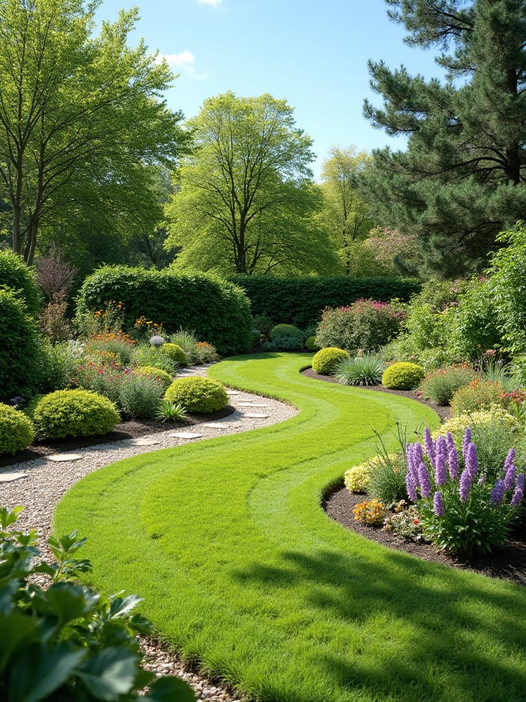 Lawn garden featuring a variety of flowering plants and shrubs.