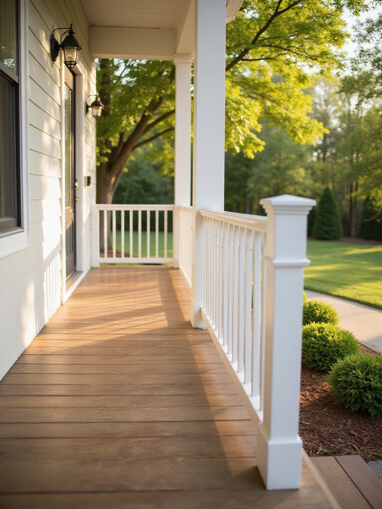Porch with new white vinyl railings