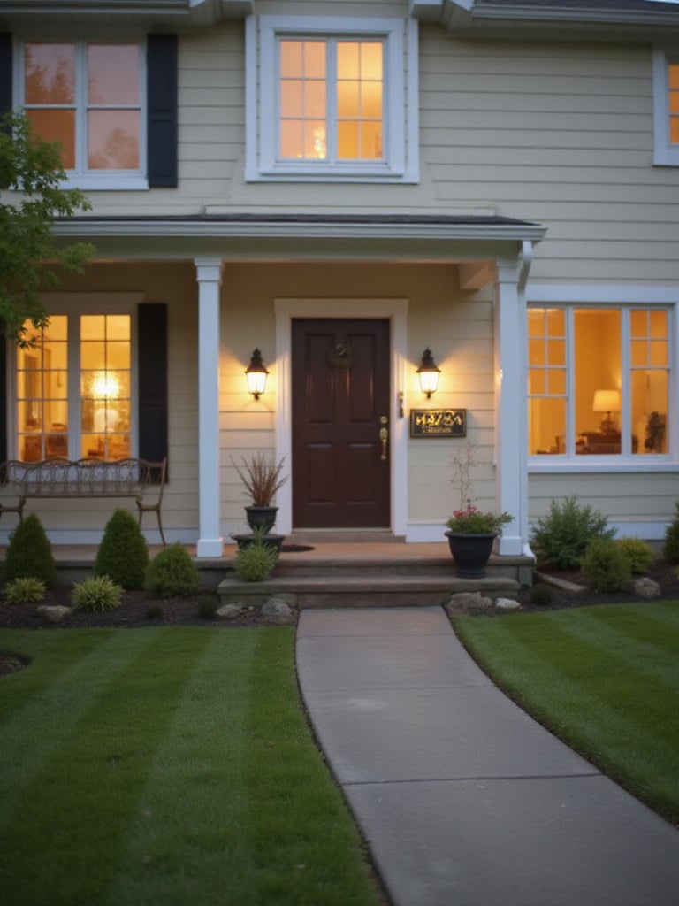 Stylish address plaque enhancing curb appeal of a suburban home.