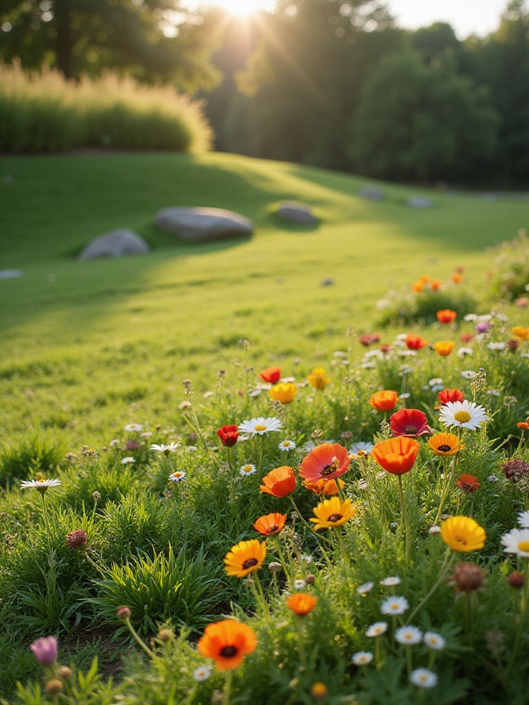 Lawn garden with colorful wildflower patches