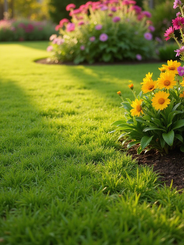 Lush green lawn and thriving garden showcasing the results of proper fertilization.