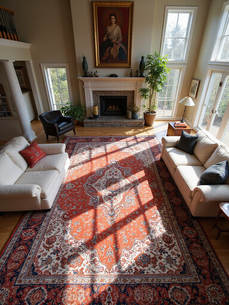 Luxurious living room featuring a vibrant silk Persian rug.