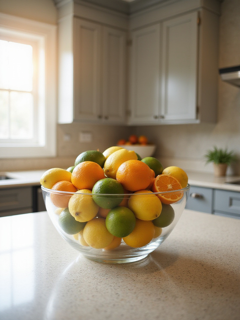 Vibrant citrus fruit centerpiece on a kitchen countertop