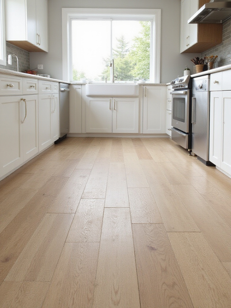 Wood-look tile flooring in a modern kitchen