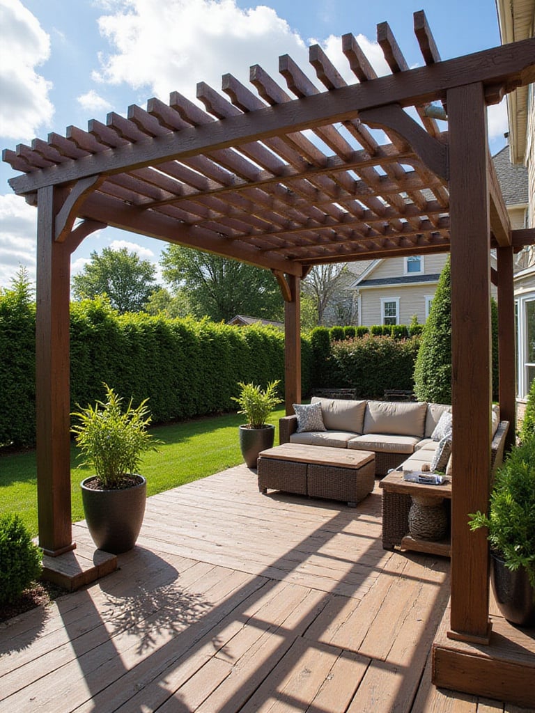 Deck with pergola providing shade and creating an outdoor living space