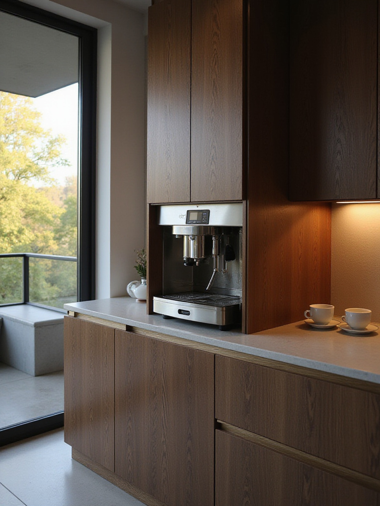 Built-in coffee machine in a modern luxury kitchen