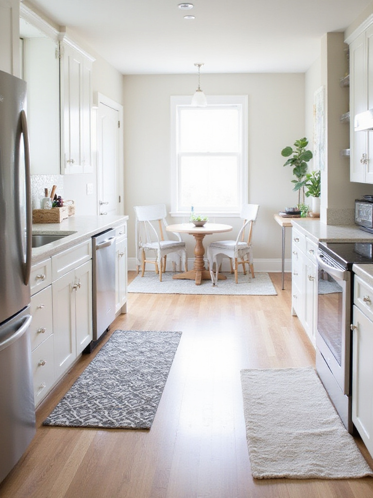 Kitchen design featuring rugs to define zones