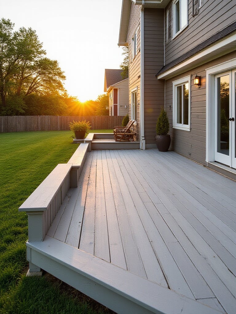 Modern deck with built-in seating area