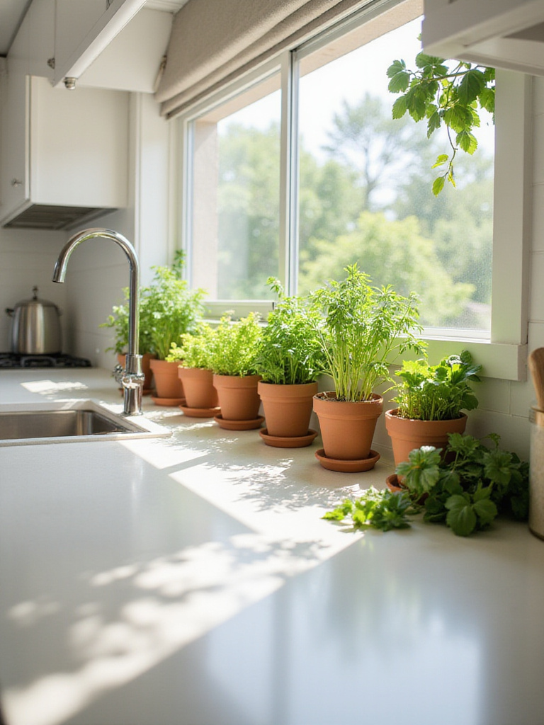 Modern kitchen with integrated indoor herb garden backsplash