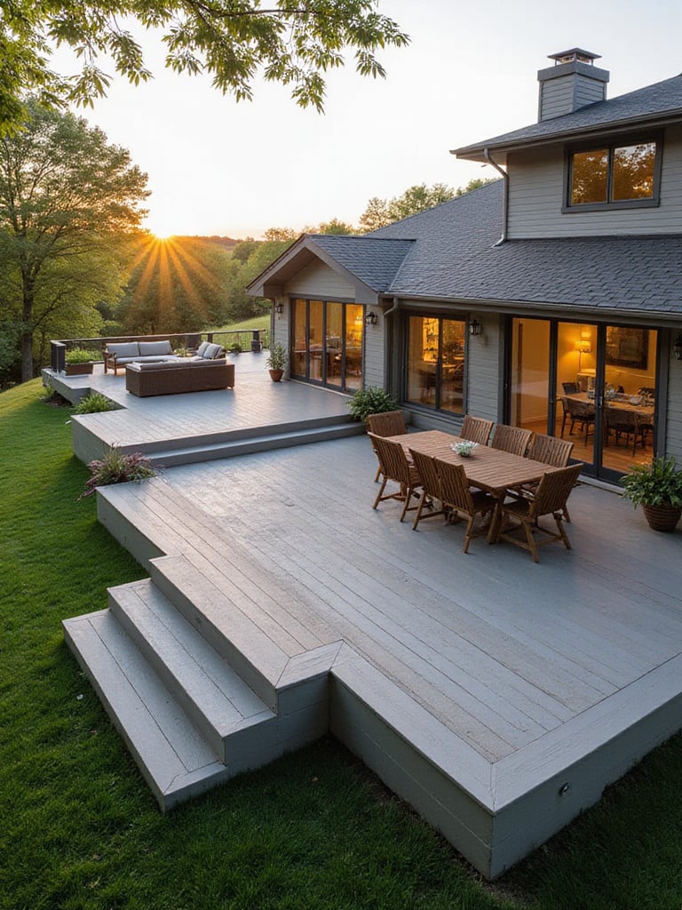 Wraparound deck seamlessly connecting indoor and outdoor living spaces