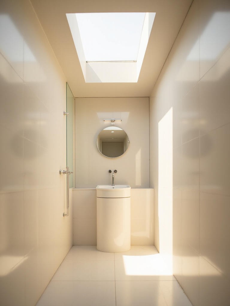Small bathroom with skylight maximizing natural light