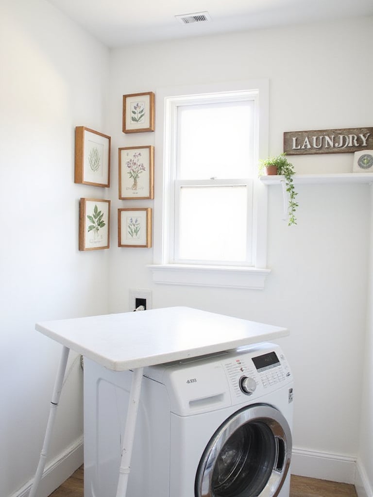 Bright and personalized laundry room with gallery wall and plant accents