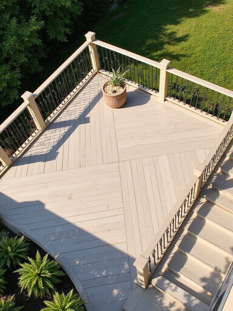 Deck with herringbone pattern and picture frame border