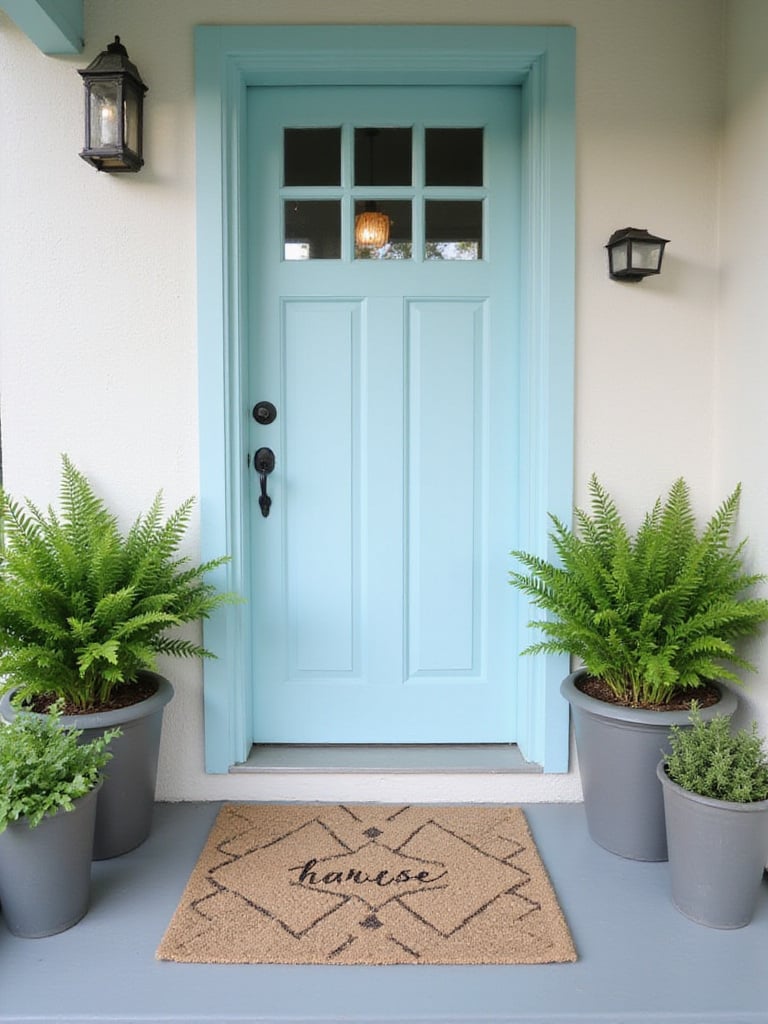 Stylish coir doormat on a welcoming front porch