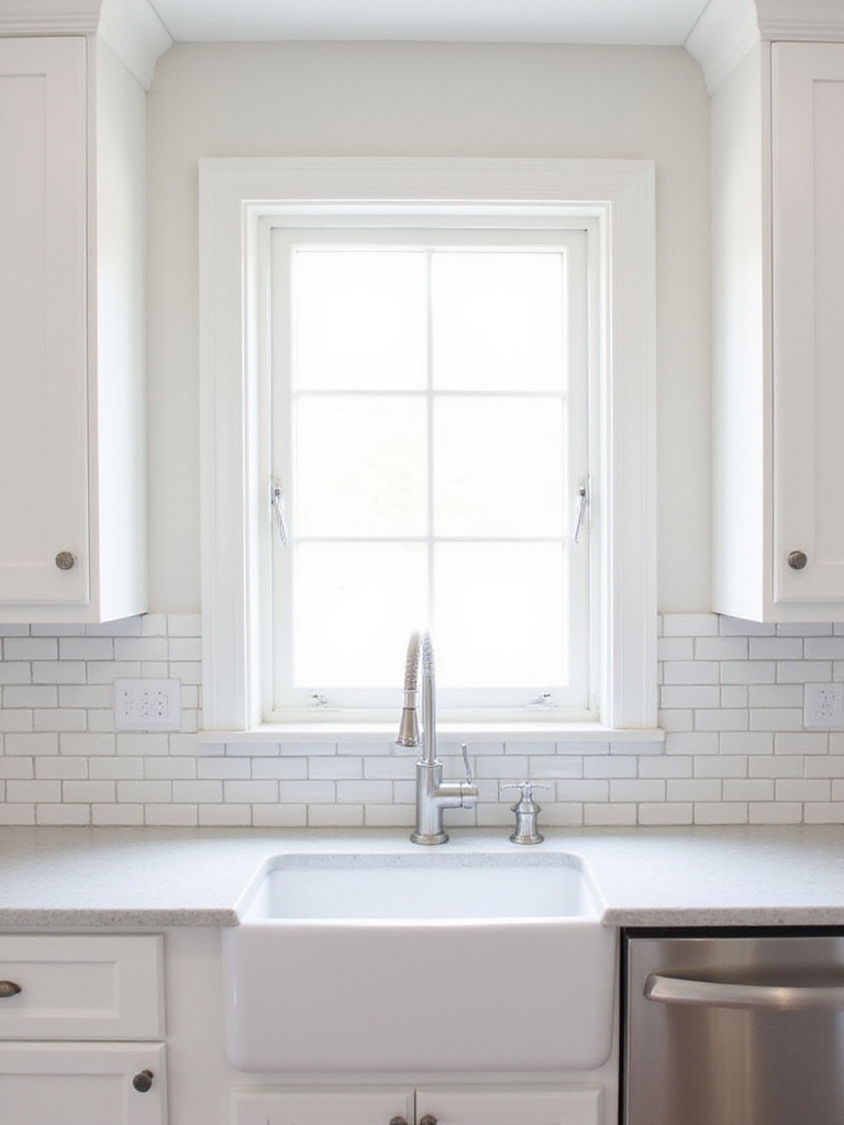 Modern farmhouse kitchen with classic white subway tile backsplash