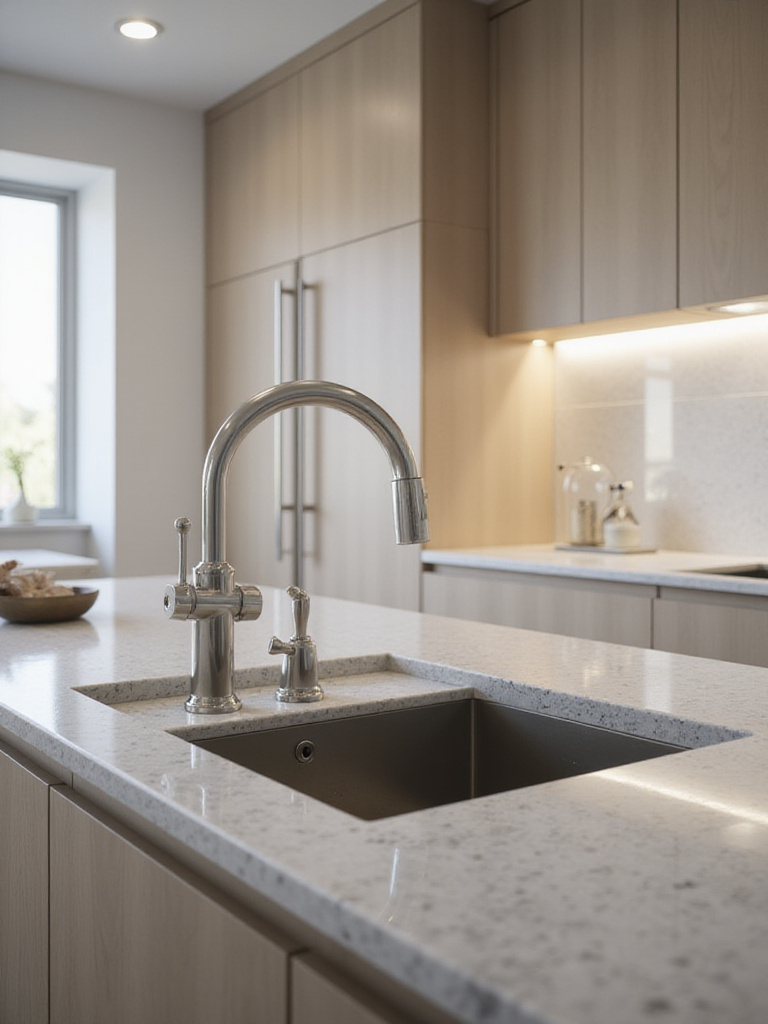 Modern kitchen featuring a touchless faucet for hygiene and efficiency