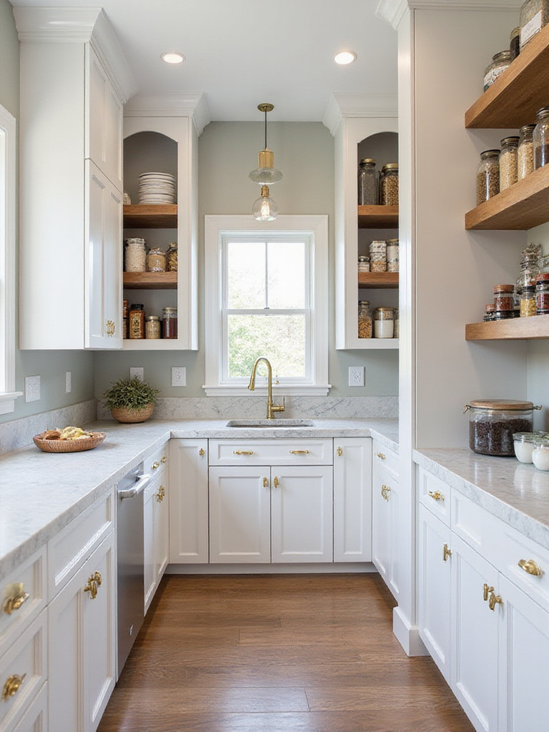 Luxury kitchen walk-in pantry with custom cabinetry and organized storage.