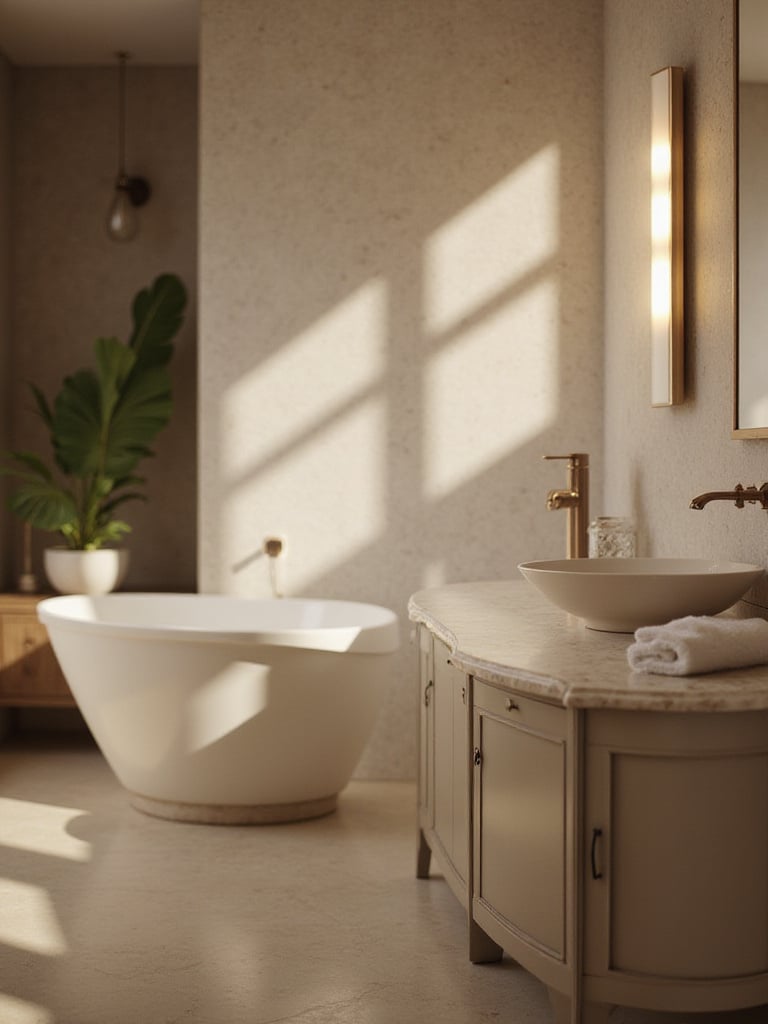 Elegant bathroom featuring a modern dimmer switch with soft lighting ambiance.