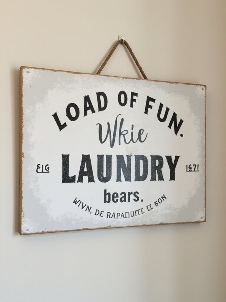 A unique laundry sign with a humorous or charming quote, adding personality and a lighthearted touch to the laundry room decor.