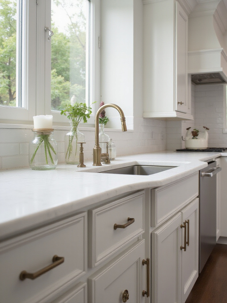 Professional photo of a kitchen showcasing complementary cabinetry and hardware.