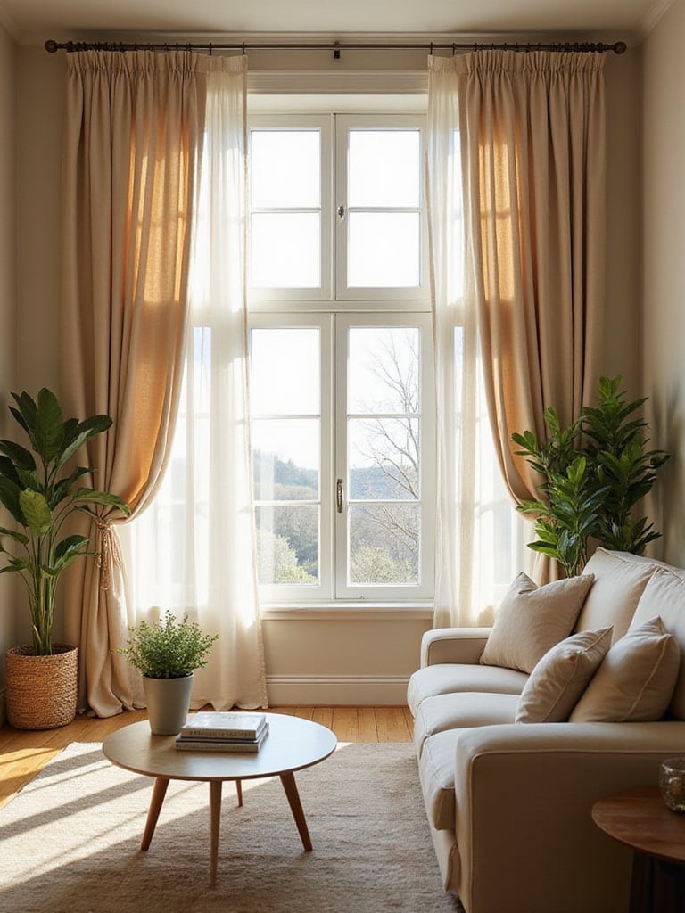 Elegant living room with stylish curtains enhancing natural light control