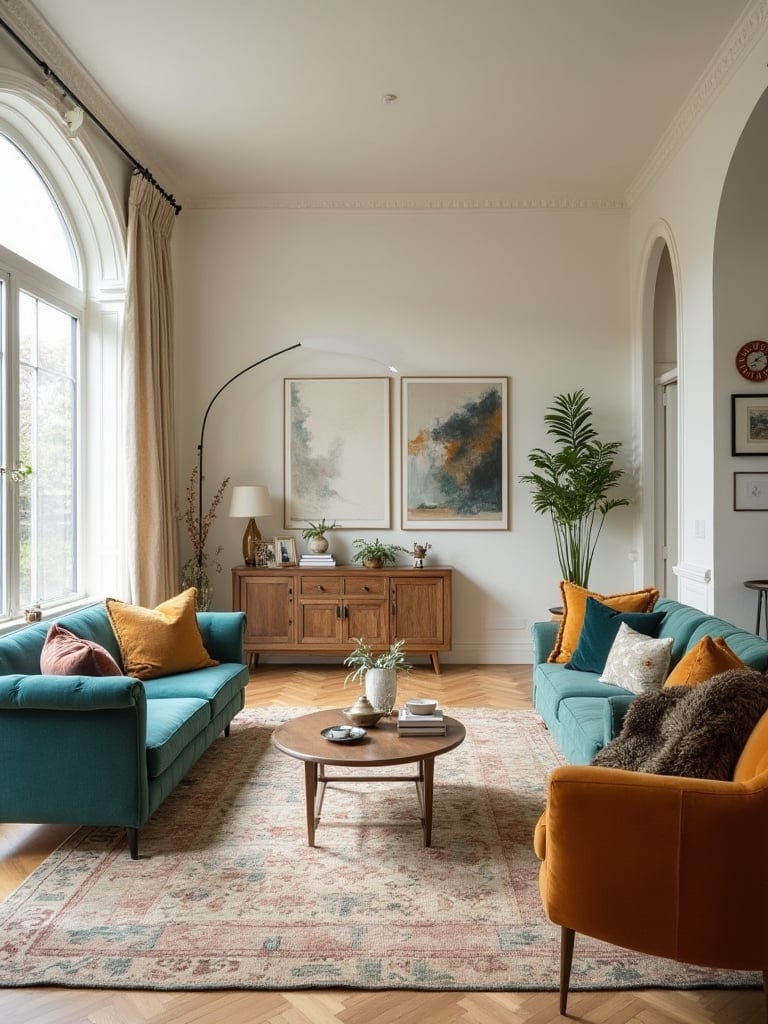 Living room interior featuring a harmonious color palette with neutral walls, [Secondary Color] furniture, and [Accent Color] accents.