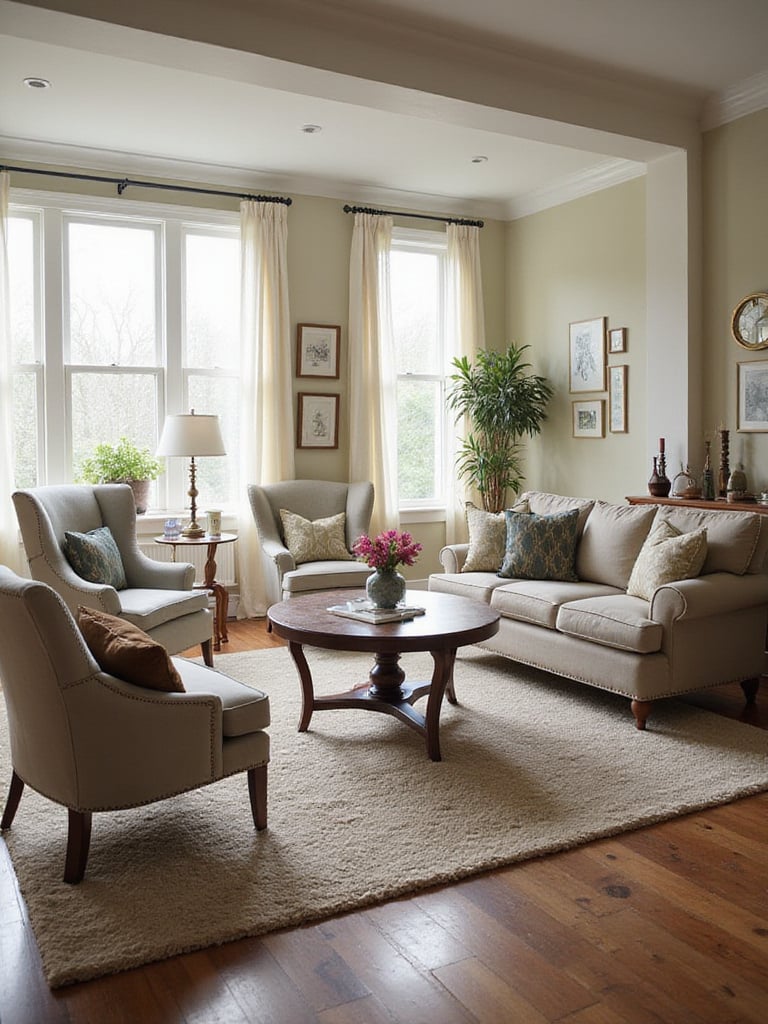 Optimized living room layout showcasing furniture arrangement for flow and function.