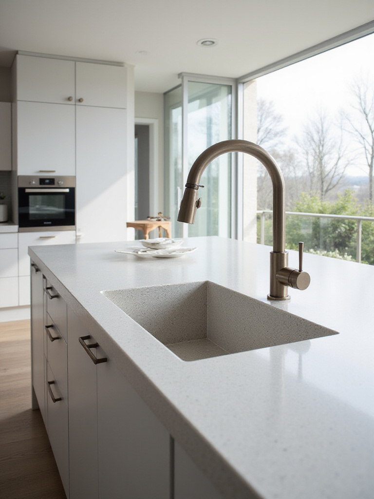 A deep, single-bowl black quartz composite sink installed in a modern kitchen countertop, showcasing the material's sleek, low-maintenance design.