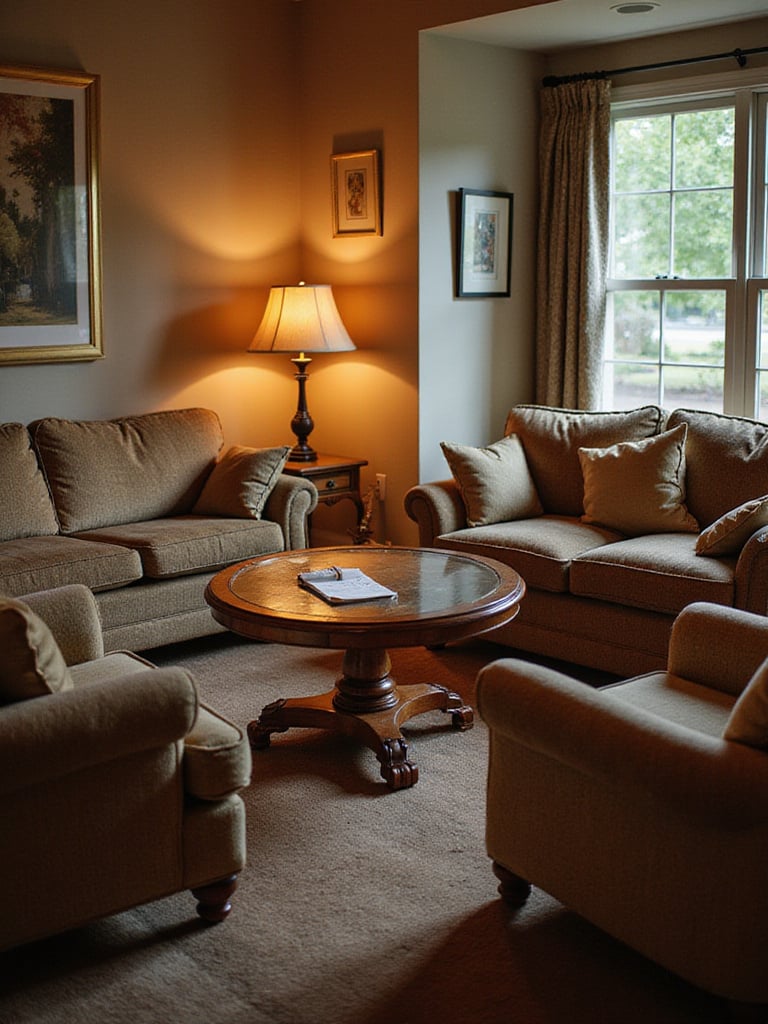 Cozy living room seating arrangement designed for comfortable conversation