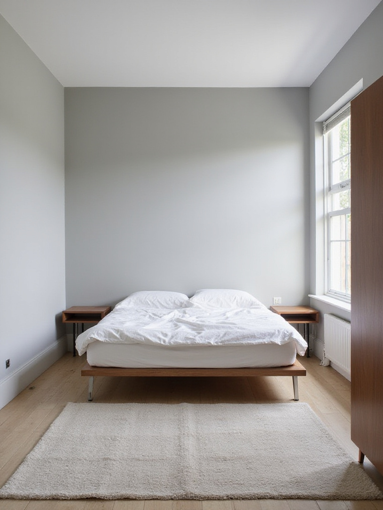Small bedroom with strategically placed furniture to maximize space and create a natural flow.