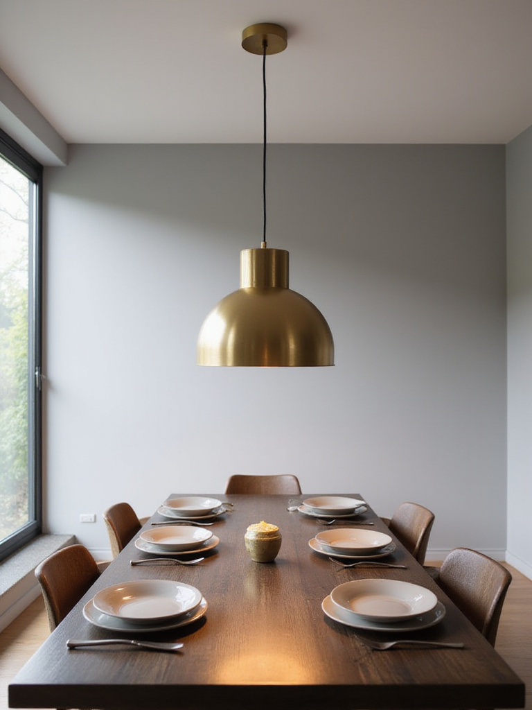 Dining room with pendant light hanging at the correct height above the table.